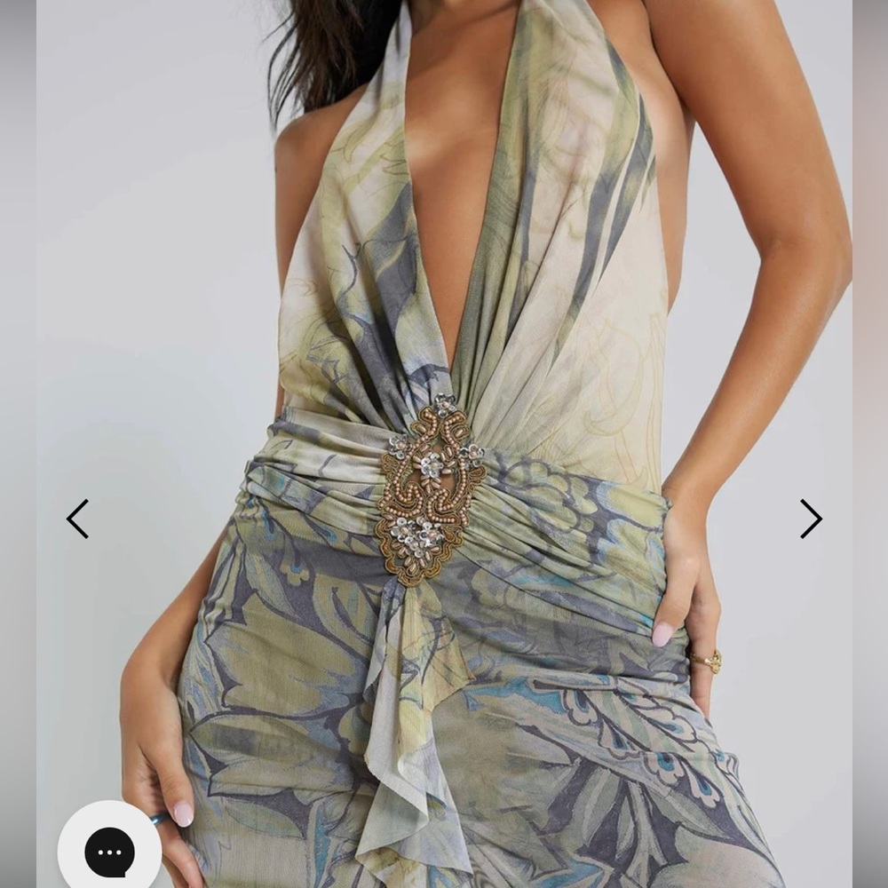 Cindy Plunge Maxi Dress In Green